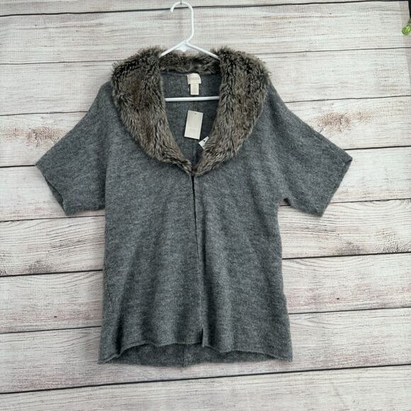 Chico's Lillian Faux Fur Collar Wool Cardigan Sweater Womens Size 0/S/4 Gray NEW - Picture 1 of 10